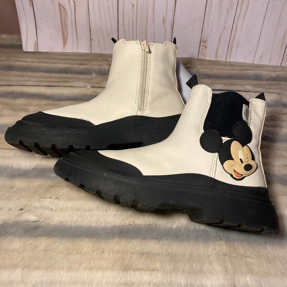 Zara Mickey Mouse Boots Side Zip Platform Lug Sole Size EU‎ 36/US 5.5 Women's